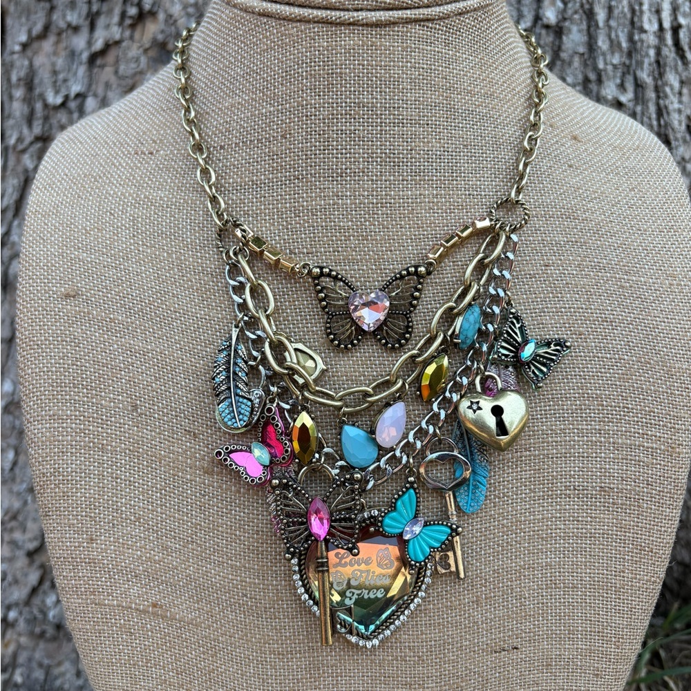 Betsey Johnson Boho Butterfly Charm Layer Statement Necklace 🦋